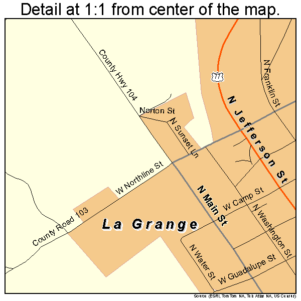 La Grange, Texas road map detail