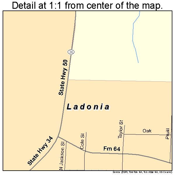 Ladonia, Texas road map detail