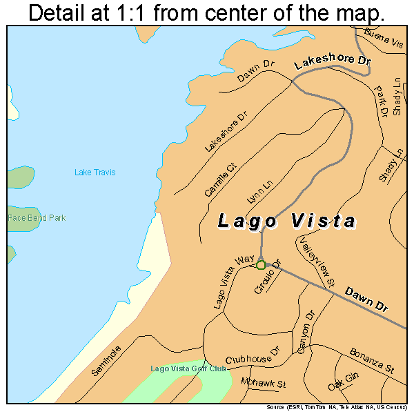 Lago Vista, Texas road map detail