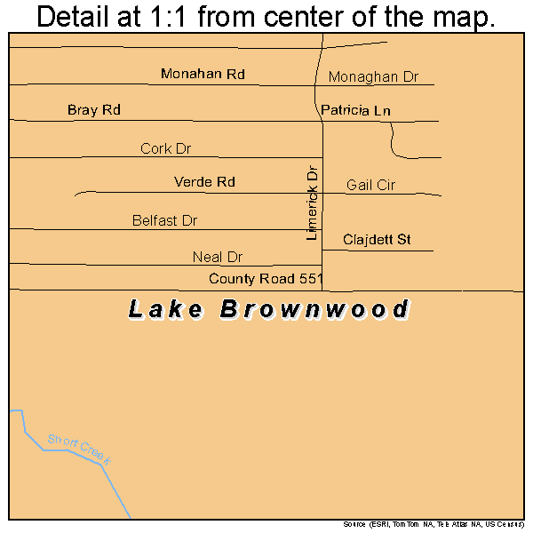 Lake Brownwood, Texas road map detail