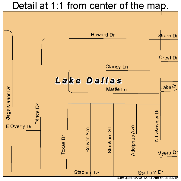 Lake Dallas, Texas road map detail