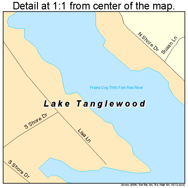 Lake Tanglewood, Texas road map detail