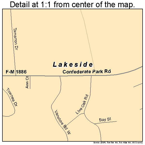 Lakeside, Texas road map detail