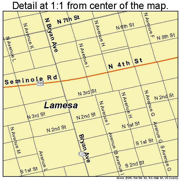 Lamesa, Texas road map detail