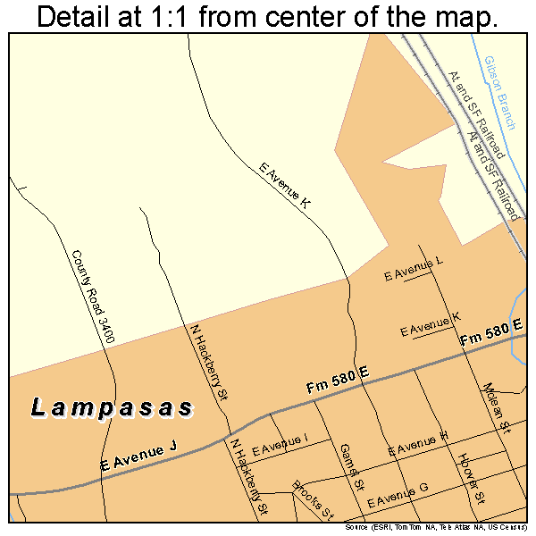 Lampasas, Texas road map detail