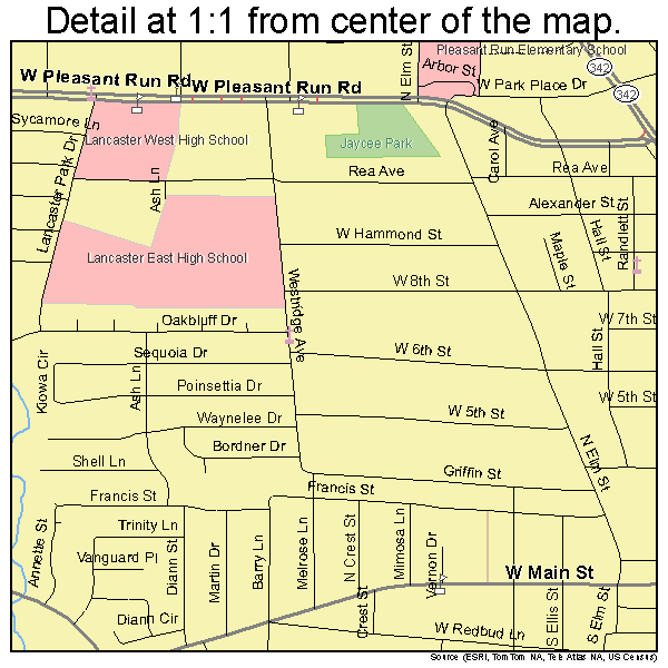 Lancaster, Texas road map detail