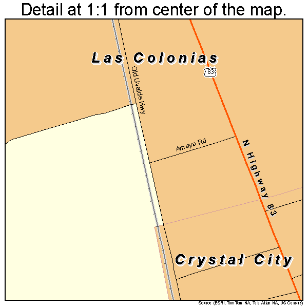 Las Colonias, Texas road map detail