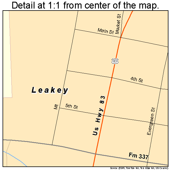 Leakey, Texas road map detail