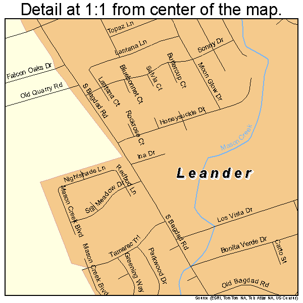 Leander, Texas road map detail