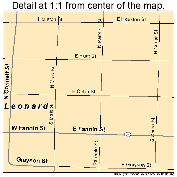 Leonard, Texas road map detail