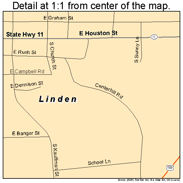 Linden, Texas road map detail
