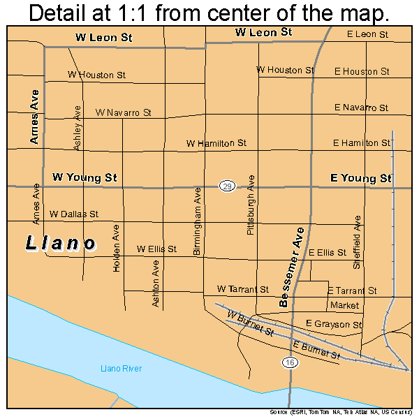 Llano, Texas road map detail