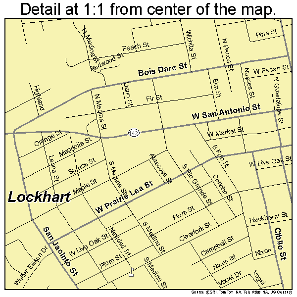 Lockhart, Texas road map detail