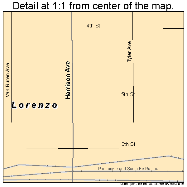 Lorenzo, Texas road map detail