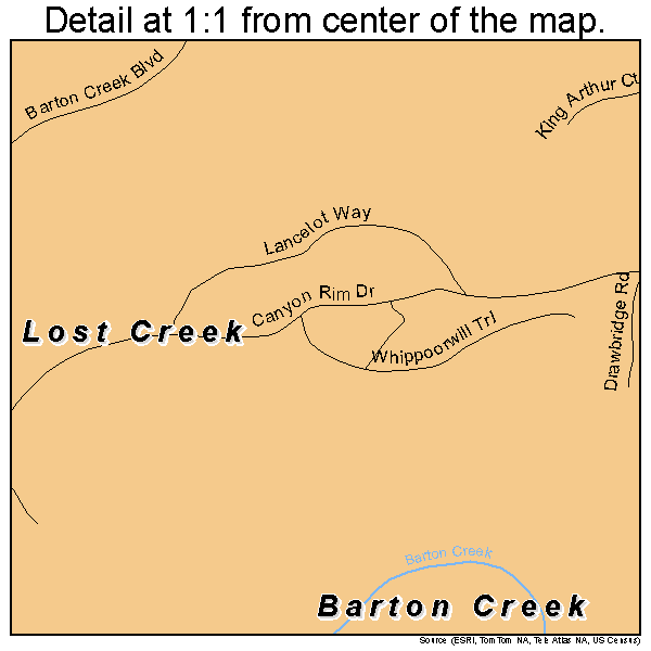 Lost Creek, Texas road map detail