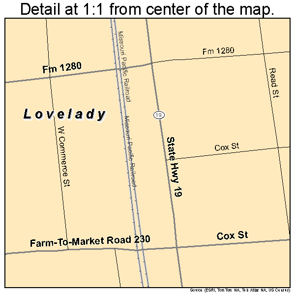 Lovelady, Texas road map detail