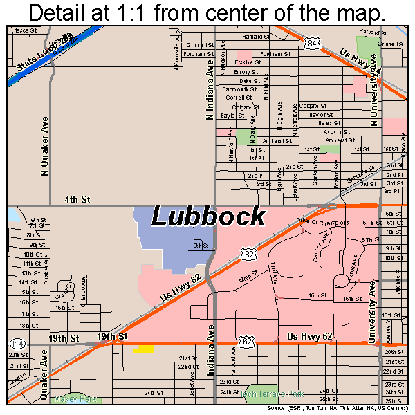 Lubbock, Texas road map detail