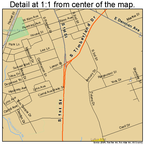 Lufkin, Texas road map detail