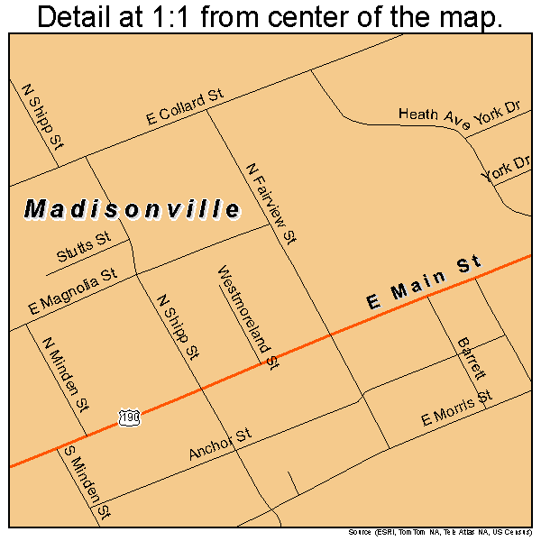 Madisonville, Texas road map detail
