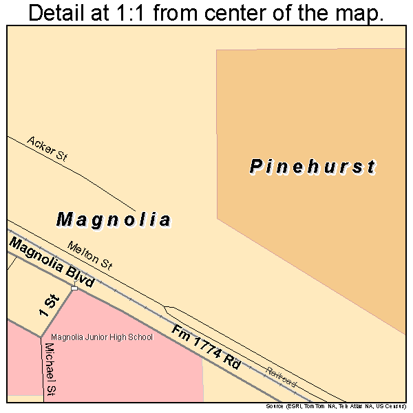 Magnolia, Texas road map detail