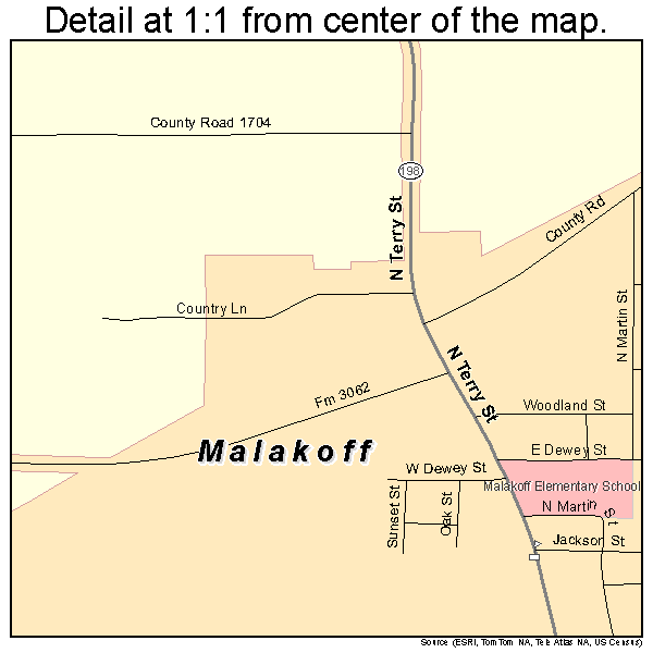 Malakoff, Texas road map detail