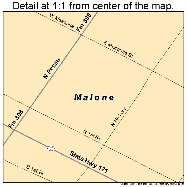 Malone, Texas road map detail
