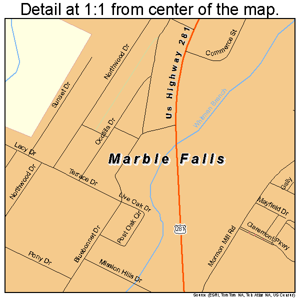 Marble Falls, Texas road map detail