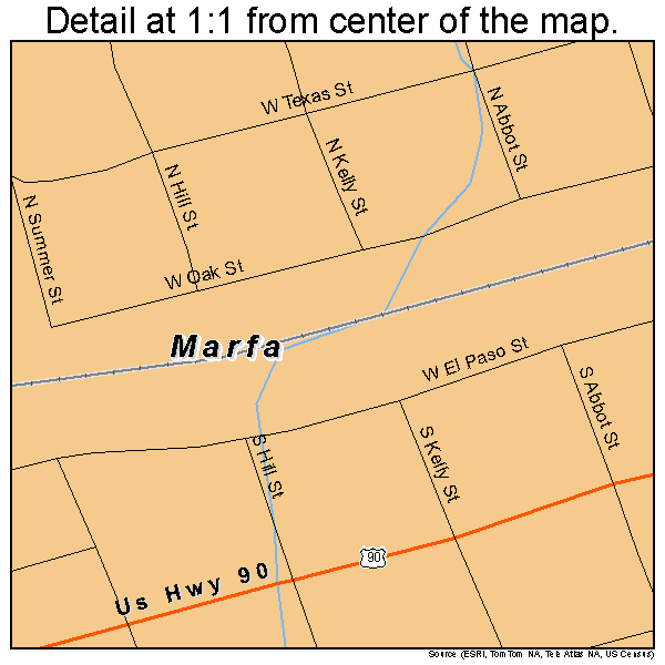 Marfa, Texas road map detail