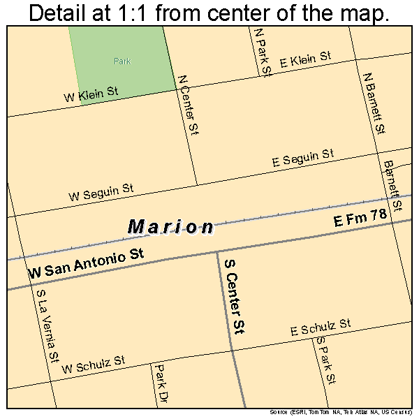 Marion, Texas road map detail
