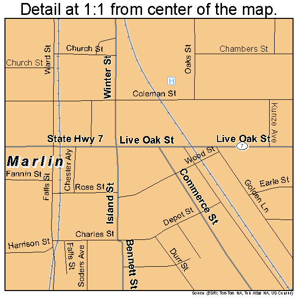 Marlin, Texas road map detail