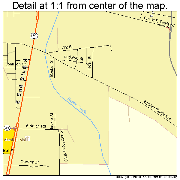 Marshall, Texas road map detail
