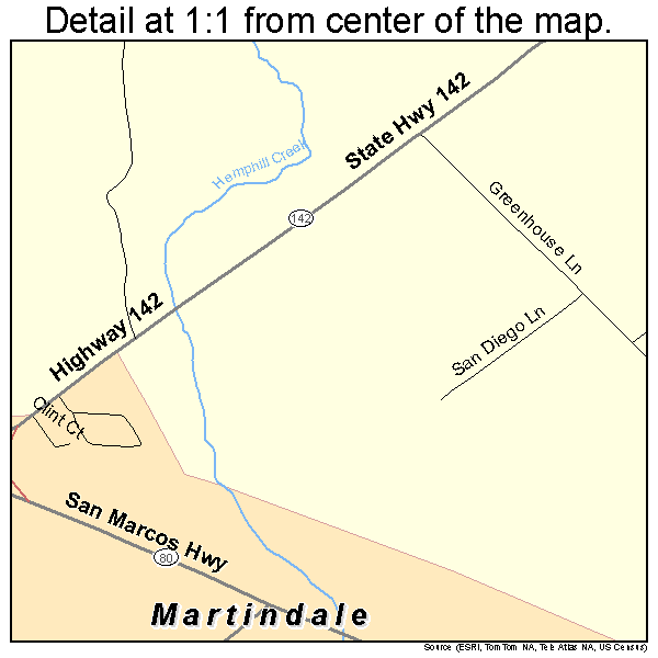 Martindale, Texas road map detail