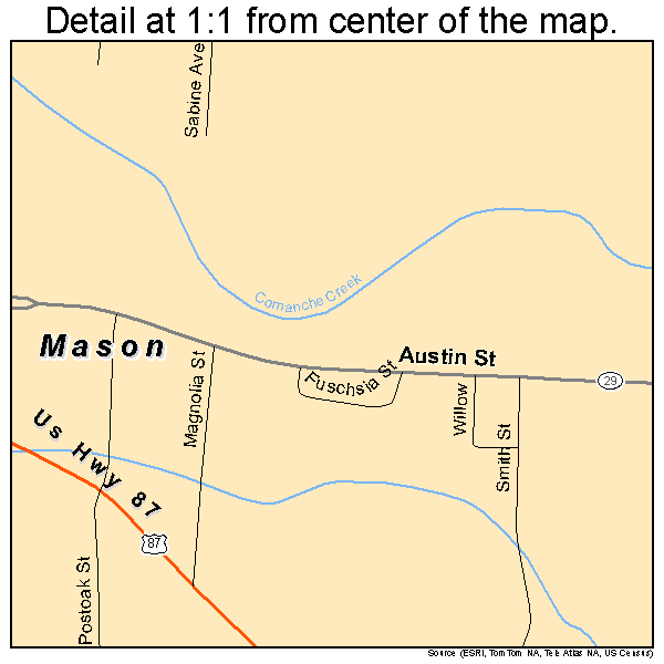 Mason, Texas road map detail