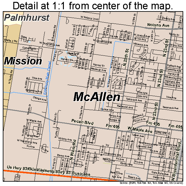 McAllen, Texas road map detail