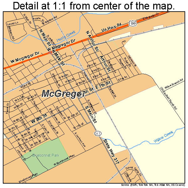 McGregor, Texas road map detail