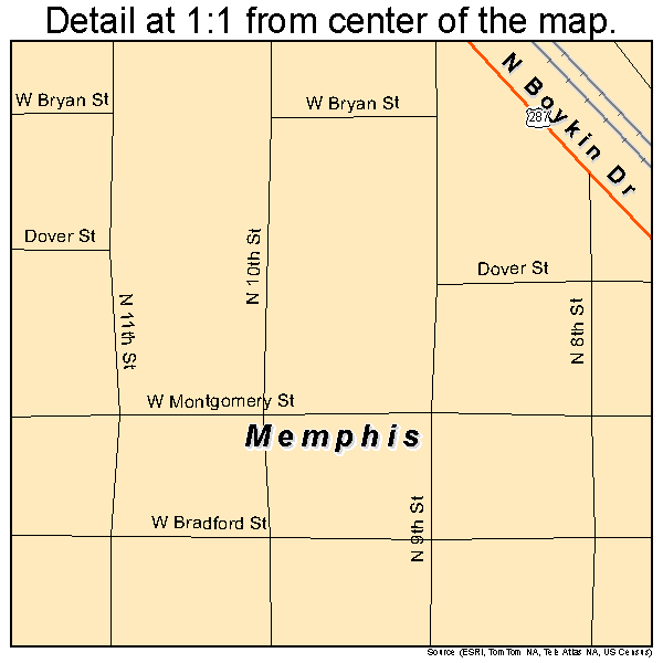 Memphis, Texas road map detail