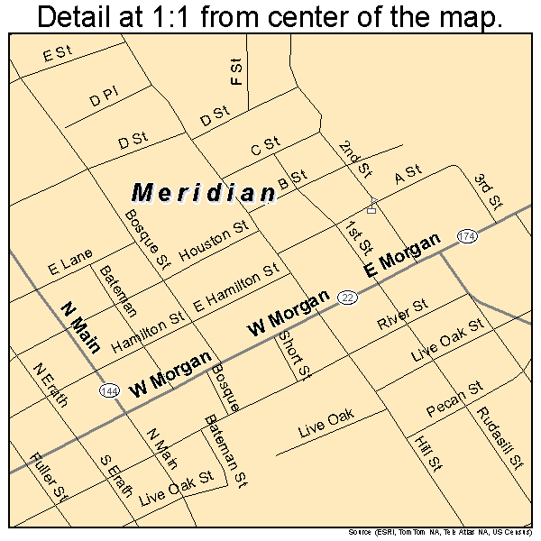 Meridian, Texas road map detail