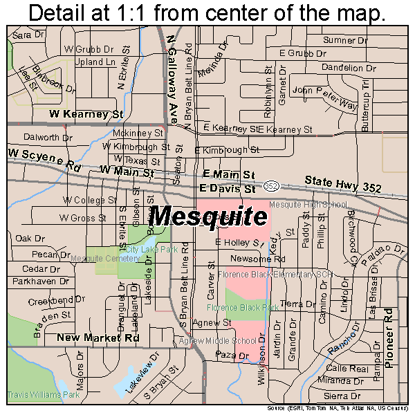 Mesquite, Texas road map detail