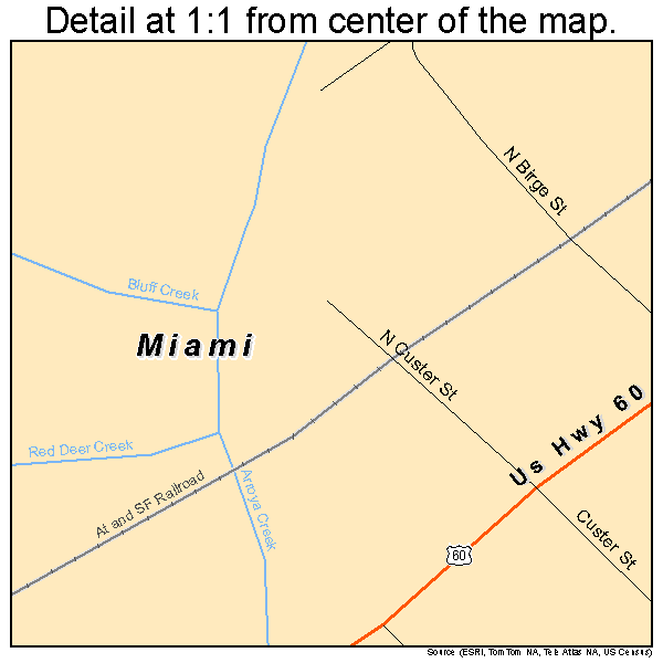 Miami, Texas road map detail