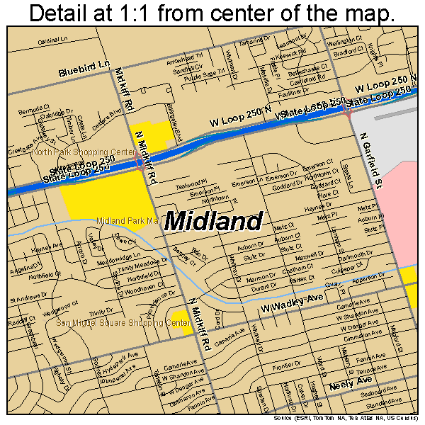 Midland, Texas road map detail