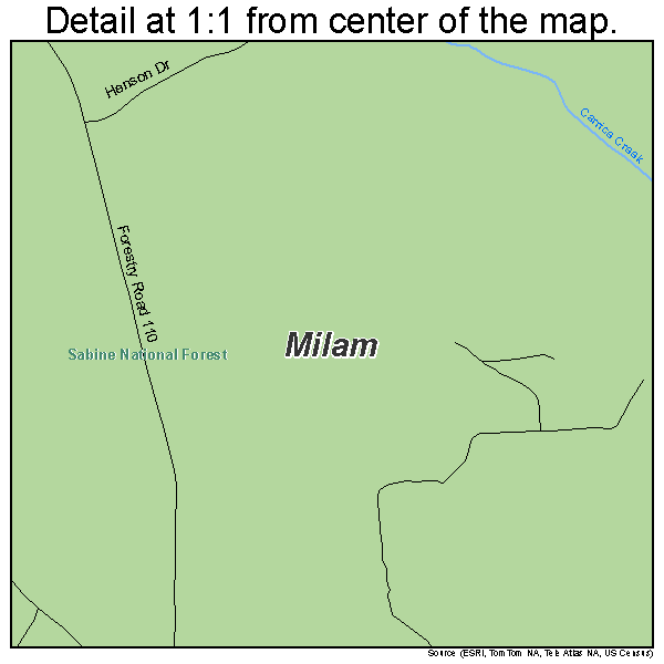Milam, Texas road map detail