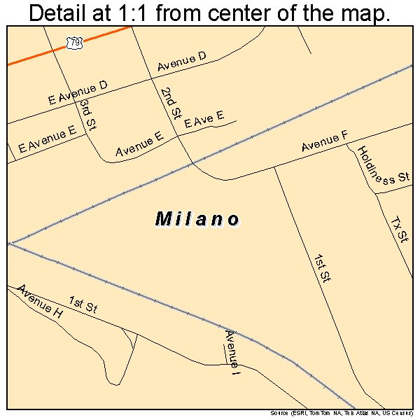 Milano, Texas road map detail