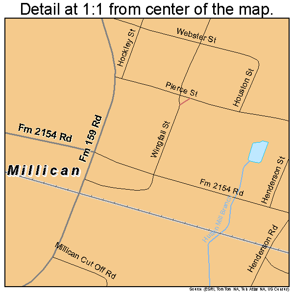 Millican, Texas road map detail