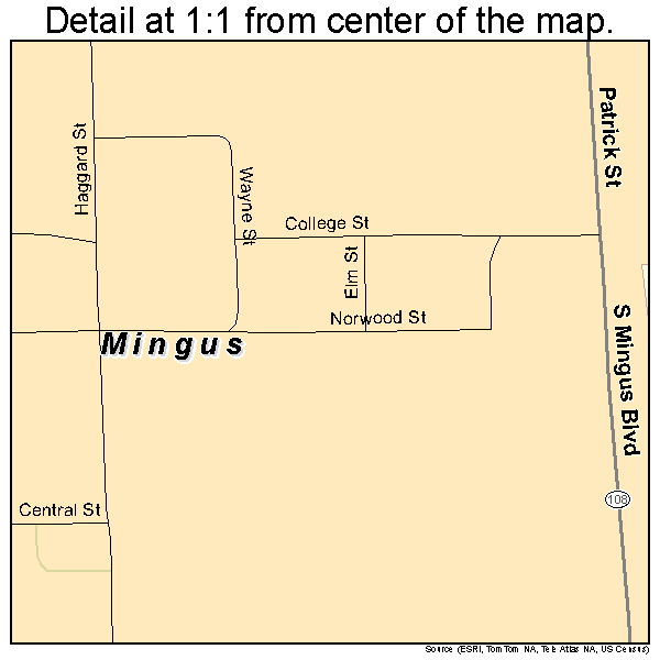 Mingus, Texas road map detail