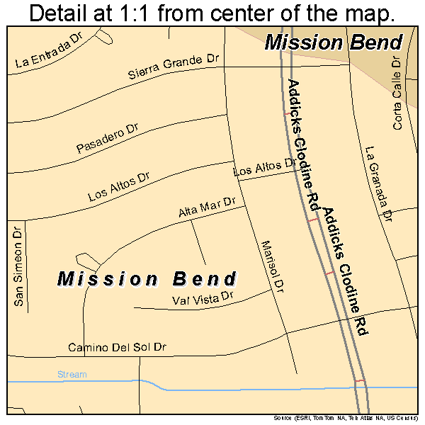 Mission Bend, Texas road map detail