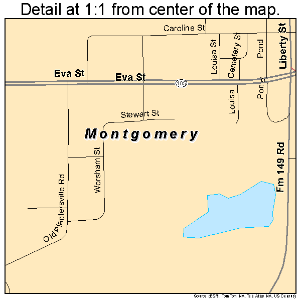 Montgomery, Texas road map detail