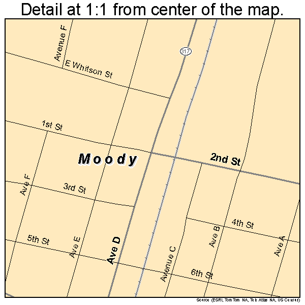 Moody, Texas road map detail