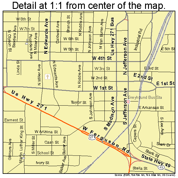 Mount Pleasant, Texas road map detail