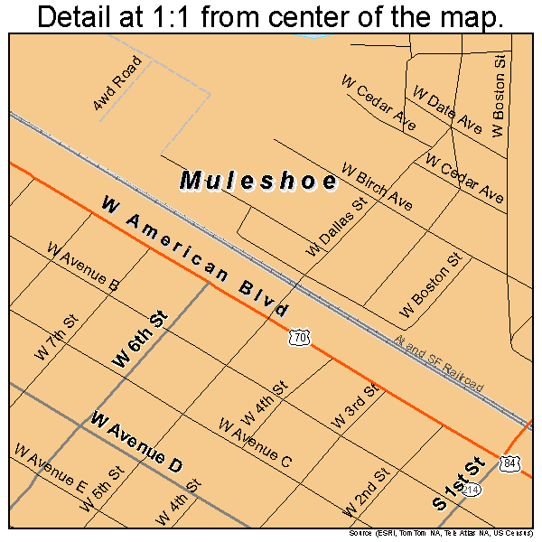 Muleshoe, Texas road map detail