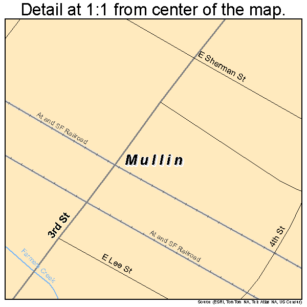 Mullin, Texas road map detail